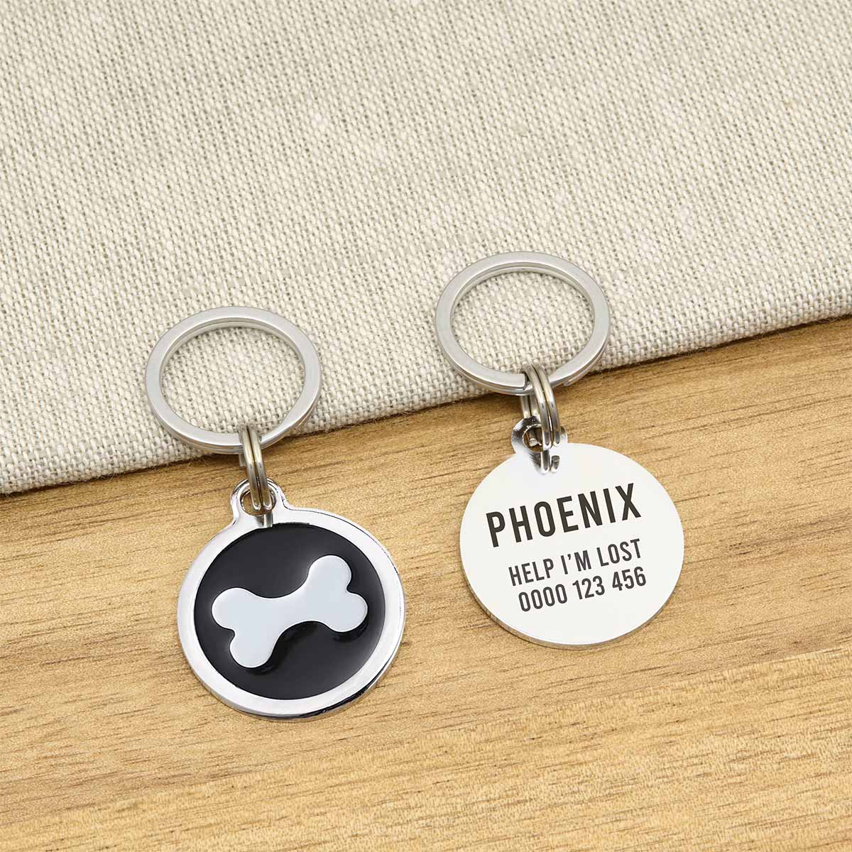 Engraved Zinc Alloy Dog Name ID Tag -  Black Bone - About Pets