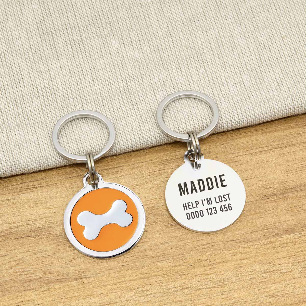 Engraved Zinc Alloy Dog Name ID Tag -  Orange Bone - About Pets