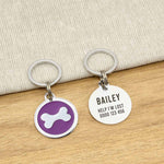 Engraved Zinc Alloy Dog Name ID Tag -  Purple Bone - About Pets
