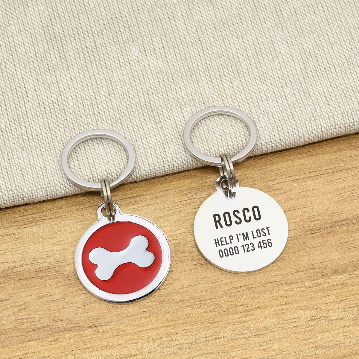 Engraved Zinc Alloy Dog Name ID Tag -  Red Bone - About Pets