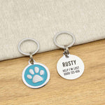 Engraved Zinc Alloy Dog Name ID Tag -  Blue Colour Paw - About Pets