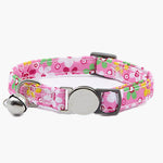 Breakaway Cat Collar with Bell and Metal fittings Pink Flower Design - About Pets