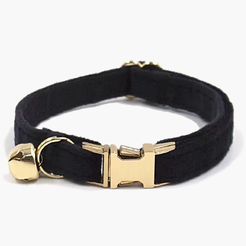 Velvet Cat Collar with Bell in Black Colour Small Lux - About Pets