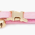 Velvet Cat Collar with Bell with plated metal Clasp Lux Pink - About Pets