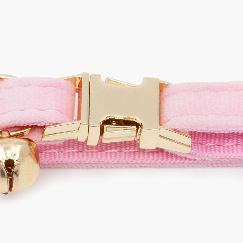 Velvet Cat Collar with Bell with plated metal Clasp Lux Pink - About Pets