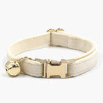 Velvet Cat Collar with Bell in Crystal Creme Colour Small Lux - About Pets