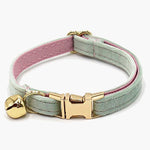 Velvet Cat Collar with Bell in Green-Pink Colours Small Lux - About Pets