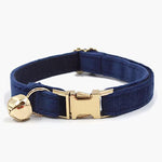 Velvet Cat Collar with Bell in Navy Blue Small Lux - About Pets
