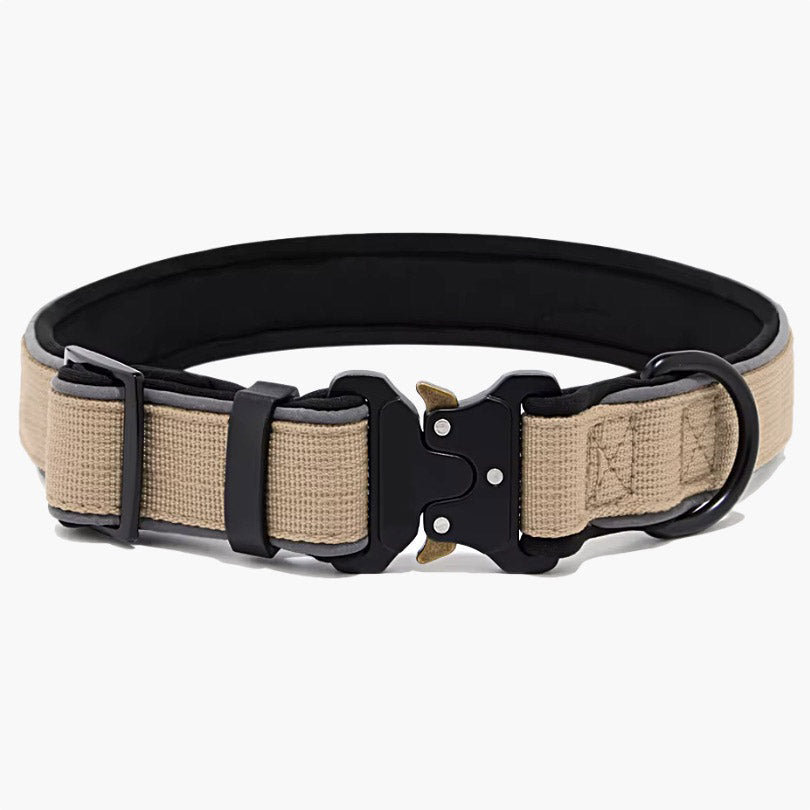 Tactical Nylon Dog Collar with Metal Fittings XSmall Beige Titan - About Pets