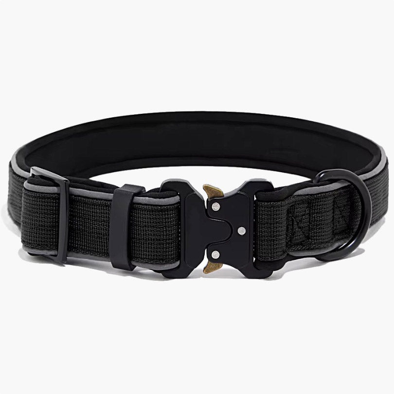 Tactical Nylon Dog Collar with Metal Fittings XSmall Black Titan - About Pets